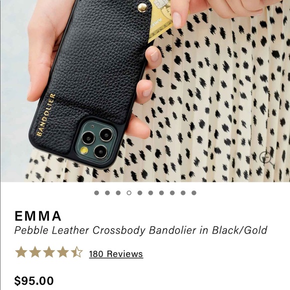Bandolier EMMA Pebble Leather Crossbody Bandolier in Black/Gold iPhone X/XS - Picture 3 of 3